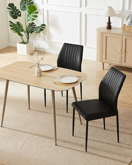 47.2'' Modern Solid Wood Dining Table Set for 4 with Scratch-Resistant Surface & 4 Black Leather Chairs - Cat-Friendly Kitchen Dining Room Furniture Set