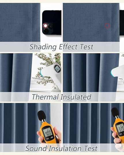 Guken Blackout Curtains 120 Inch Length 2 Panels Set for Living Room Bedroom Back Tab Thermal Insulated 100% Black Out Linen Drapes Room Darkening Window Curtains 120 Inches Long,Denim Blue