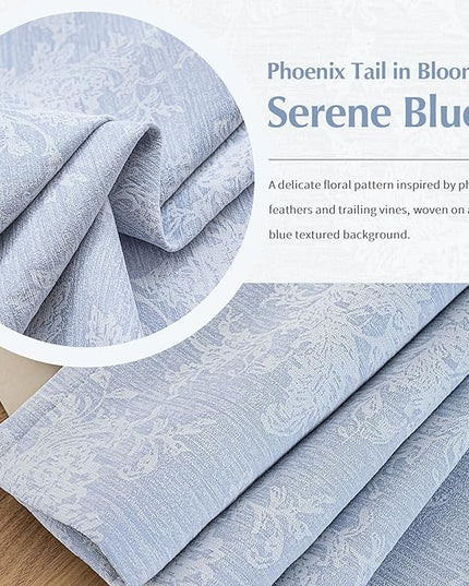 FMFUNCTEX Blue Floral Jacquard Blackout Curtains 84 Inches Long for Bedroom, Scroll Flower Chenille Farmhouse Curtains for Living Room Darkening Thermal Insulated Grommet Window Drapes 2 Panels