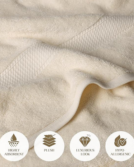 Superior Egyptian Cotton Pile Bath Towel Set of 2, Ultra Soft Luxury Towels, Thick Plush Essentials, Absorbent Heavyweight, Guest Bath, Hotel, Spa, Home Bathroom, Shower Basics, Cream