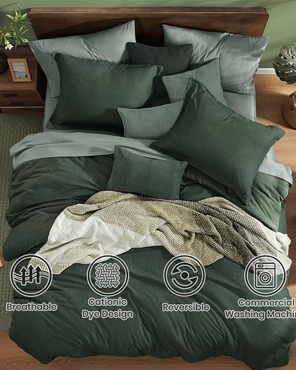 Monbix Twin XL Comforter Set Deep Forest, Cationic Dyeing Bedding Set Reversible 5 Pieces, All Season Bed in a Bag with Comforter, Sheets, Pillowcase & Sham
