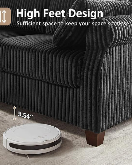 Modular Sectional Sofa Couch, L-Shape Corduroy Couches 4 Seat with Storage Ottoman, Modern Corner Sofa Memory Foam Sectional Cloud Couches for Living Room, Bedroom, Apartment, Office (Black)