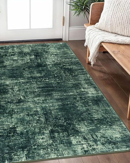 IOHOUZE Abstract Area Rug 3x5 Ft Washable Rugs for Entryway Indoor, Non Slip Kitchen Rug Printed Faux Wool Throw Rugs, Indoor Door Mat for Door Entrance Foyer Living Room, Dark Green