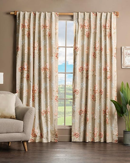 Maison d' Hermine Curtains for Living Room 100% Cotton 124 inch Length One Panel Light Filtering Curtains for Bedroom Windows with Rod and Loop Pockets Drapes (Newburry Melba, 50" W x 124" L)