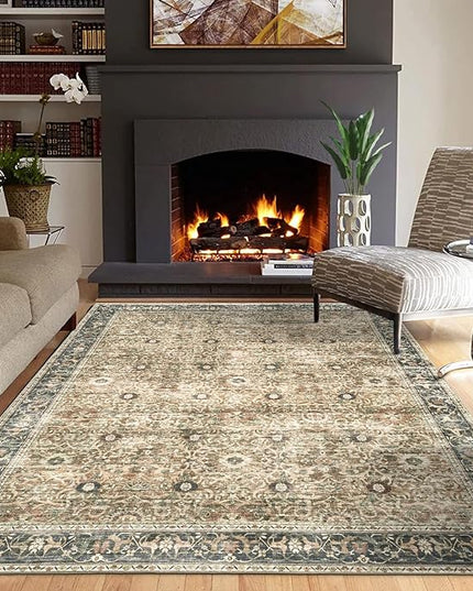 ReaLife Rugs Machine Washable Area Rug Runner - Living Room Bedroom Bathroom Kitchen Entryway Office - Padded Low Pile Stain Resistant Premium - Boho Farmhouse Vintage - Dua - Brown Gray Beige 3'x5'