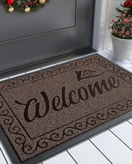 Yimobra Welcome Mat, Heavy Duty Sturdy Door Mats for Home Entrance Outdoor Indoor, Front Doormat for Outside Patio Floor Entry Porch Garage Office, Waterproof, Low Profile, 36x24, Coffee