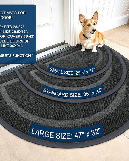 OLANLY Half Circle Door Mat Indoor Outdoor Entrance Welcome, Waterproof All-Season, All-Weather Doormat, Sturdy Natural Rubber, Low Profile, Easy Clean Patio Porch Entryway Mat, 59x23, Black