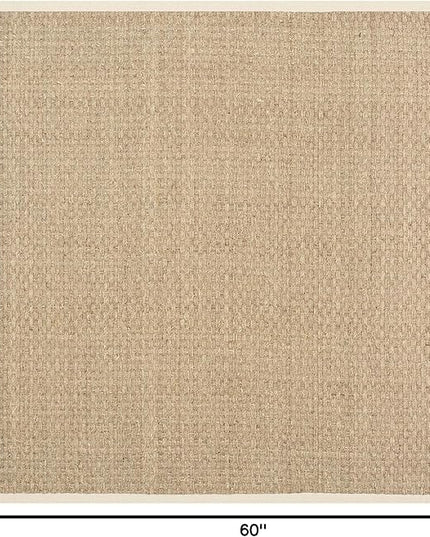 SAFAVIEH Area Rug 5' Square - Natural Fiber Collection - Natural & Beige, Seagrass, Basketweave Pattern with Border (NF114A)