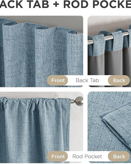 Joydeco Blackout Curtains for Bedroom - 84 Inch Long 100% Light Blocking 2 Panels Sky Blue Drapes, Thermal Insulated Room Darkening Curtains, Linen Textured for Living Room, Rod Pocket & Back Tabs