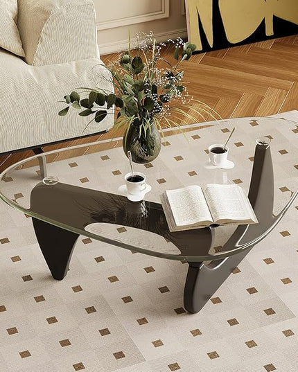 Coffee Table for Living Room Mid Century Modern Center Table with Glass Top and Wood, Transparent/Black