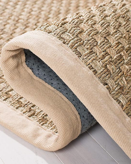 SAFAVIEH Natural Fiber Collection Runner Rug - 2'6" x 6', Natural & Beige, Seagrass, Basketweave Pattern with Border (NF114A)