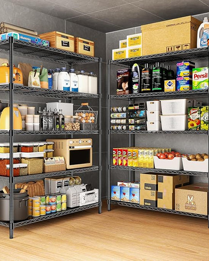 48" W Storage Shelves 5-Tier Wire Shelving, 1875LBS Adjustable Metal Shelving with 5 Shelf Liners, Heavy Duty Steel Wire Rack for Garage Commercial Pantry Kitchen, 48" W x 18" D x 72" H, Black
