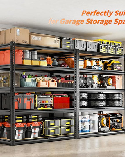 2300LBS Storage Shelves Heavy Duty 5 Tier Garage Storage Shelving, Adjustable Metal Shelving Unit Utility Rack Shelf for Warehouse, Pantry, Closet, 72" H x 40" W x 20" D, Black,2PCS