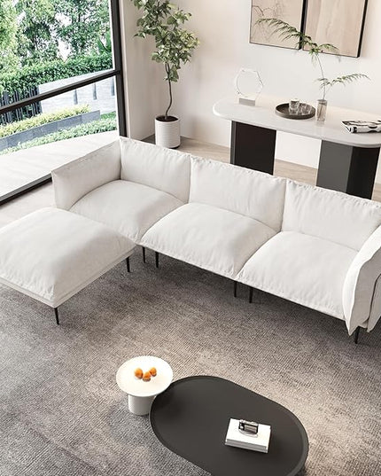 WJShome Velvet Modular Sectional Sofa with Chaise,111" Modern L-Shaped Couch for Living Room, 3-Seater Sofa with Ottomans with Removable Cushions and 8" High Metal Legs, Easy to Clean, Beige