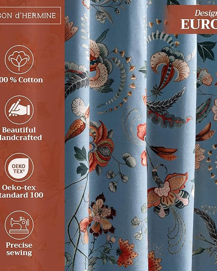 Maison d' Hermine Curtains for Living Room 100% Cotton 96 inch Length Two Panels Light Filtering Curtains for Bedroom Windows with Rod and Loop Pockets Drapes (Dalida Blue, 50" W x 96" L)