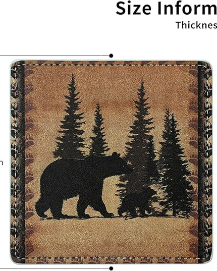 Marble Coasters Square Leather Drinks Coaster Set with Holder for Coffee Table Bar Home Decor 4 Inches Set of 6 (Forest Animals, One Size)
