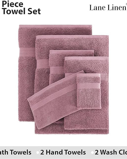 LANE LINEN 100% Mercerized Cotton Bathroom Towel Set - 6 Pcs - Ring Spun, Fluffy, Soft & Highly Absorbent - 2 Bath, 2 Washcloths, 2 Hand Towels - Avaialable in Wide Variety of Colours - Wishful Mauve