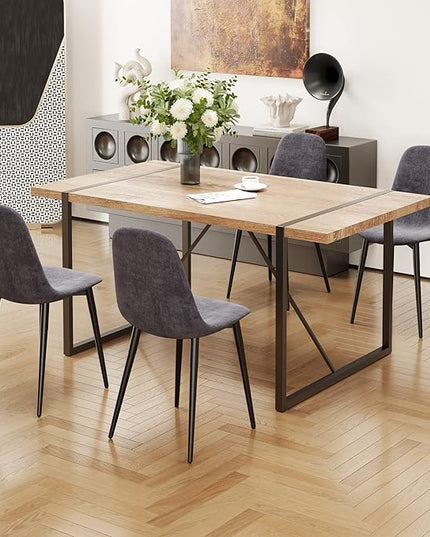 55'' Kitchen Table,Dinner Table for 4-6, Kitchen & Dining Room Tables,Wood Dining Table with Metal Legs for Living Room & Dining Room