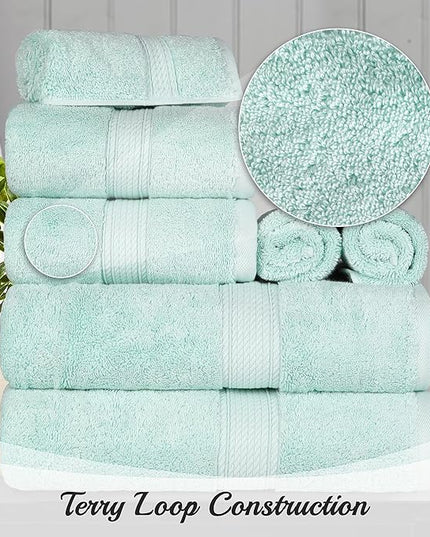 Superior Egyptian Cotton Pile Hand Towel Set of 4, Ultra Soft Luxury Towels, Thick Plush Essentials, Absorbent Heavyweight, Guest Bath, Hotel, Spa, Home Bathroom, Shower Basics, Sea Foam