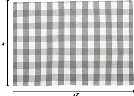 Urban VillaPlacemats for Dining Table 100% Cotton Placemats 14''x20'' Over Sized Tablemats Set of 6 Placemats Grey/White Buffalo Check Tablemats for Family Dinners Wedding PartiesPlacemats