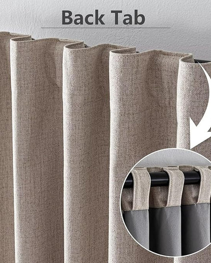 100% Blackout Curtains 72 inch Length 2 Panels Faux Linen Long Drapes for Bedroom Living Room Black Out Room Darkening Curtain Thermal Insulated Back Tab Rod Pocket(W37 x L72, Light Beige)