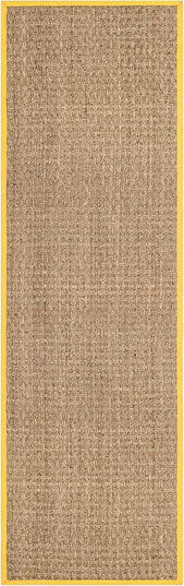 SAFAVIEH Natural Fiber Collection Runner Rug - 2'6" x 10', Natural & Gold, Seagrass, Basketweave Pattern with Border (NF114X)
