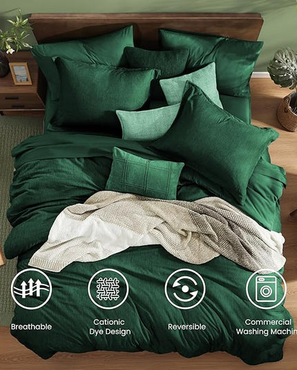 Monbix King Size Comforter Set, Emerald Green King Bedding Set Reversible, King Comforter Set 7 Pieces, Cationic Dyeing Bed in a Bag with Comforter, Sheets, Pillowcases & Shams