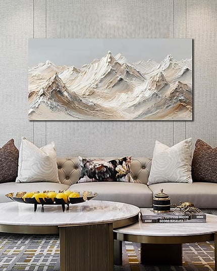 Abstract Canvas Art White Mountain Wall Art Minimalist Wall Decor Large Painting Nature Artwork for Living Room Bedroom Dining Room Office 24" x 48"