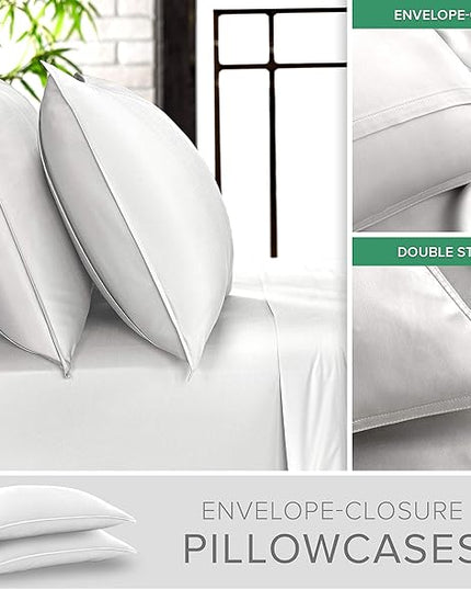 Pure Bamboo Twin XL Sheets, Genuine 100% Organic Viscose Derived from Bamboo Bed Sheet Set, Luxuriously Soft & Cooling, Double Stitching, 2 Year Quality Promise (Twin XL, White)