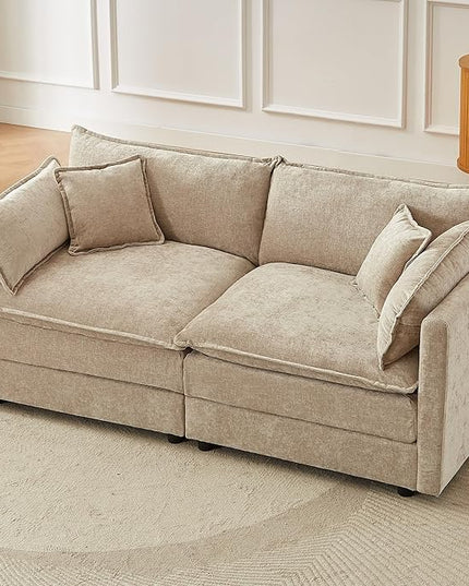 Modular Sectional Sofa, 77 Inch Rectangle Shaped Couch Set, 2-Seater Comfy Cloud Couches for Living Room Apartment, Coffee