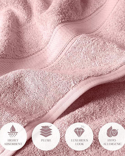 Superior Egyptian Cotton Pile 6 Piece Towel Set, Includes 2 Bath, 2 Hand, 2 Face Towels/Washcloths, Ultra Soft Luxury Towels, Thick Plush Essentials, Guest Bath, Spa, Hotel Bathroom, Tea Rose