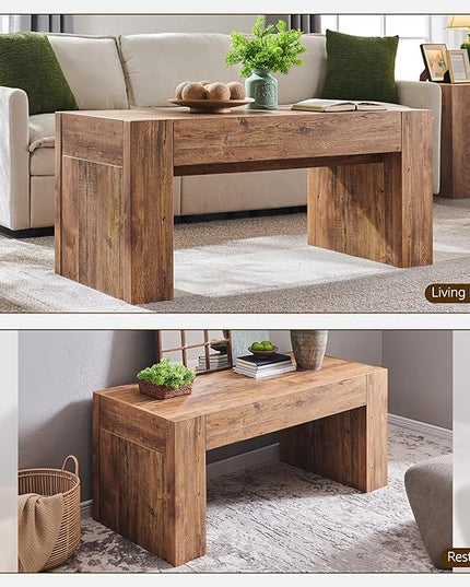 OKD 48" Modern Farmhouse Coffee Table, Wooden Living Room Table with Hidden Storage Drawer, Rustic Rectangular Center Tables w/Wood Thick Design for Living Room, Office, Gold Rustic Brown
