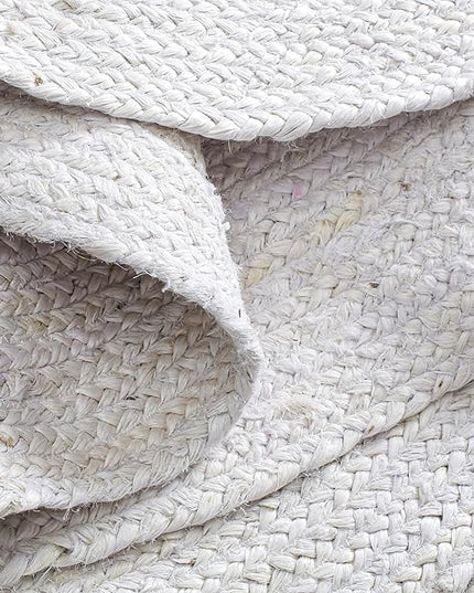 Hand Woven Jute Area Rug - 4' Round - Rustic White Reversible Farmhouse Rugs for Bedroom, Kitchen, Living Room - Vintage Natural Braided Entry Floor Décor Circle Boho 4ft Round Rug