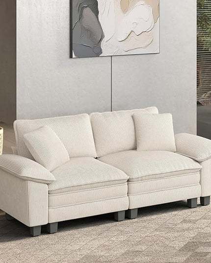 HERA'S HOUSE 88" Modular Sectional Sofa, Loveseat Couches for Living Room, Comfy Cloud Couch 2-Seater Deep Seat Sofa with Throw Pillow, Corduroy Beige