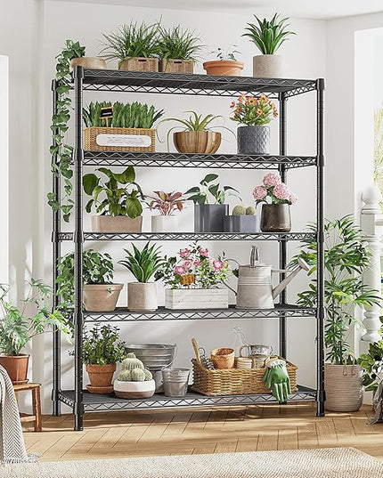 REIBII Storage Shelves with Wheels Wide Wire Shelving Unit with Wheels 75.2"H Tall Metal Shelves for Storage Sturdy Heavy Duty Shelving Deep Pantry Shelves 5 Tier Storage Rack, Keep Organized, 2 Pack
