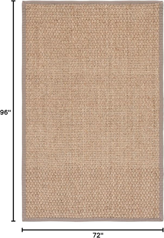 Safavieh Area Rug 6x8 - Natural Fiber Collection - Natural & Grey, Seagrass, Basketweave Pattern with Border (NF114P)