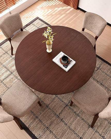5-Piece Round Dining Table Set, Modern 47" Kitchen Table Chairs Set of 4, Upholstered Stackable Dining Room Chairs with Thick Cushion&Metal Legs for Living Room Apartment, Walnut&Light Brown
