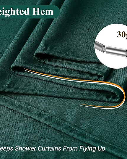 Naturoom Dark Green Linen Shower Curtain, Country Boho Farmhouse Bath Decor Shower Curtains Neutral Cloth Weighted Textured Fabric Bath Curtain Liner with Hooks, 72x80