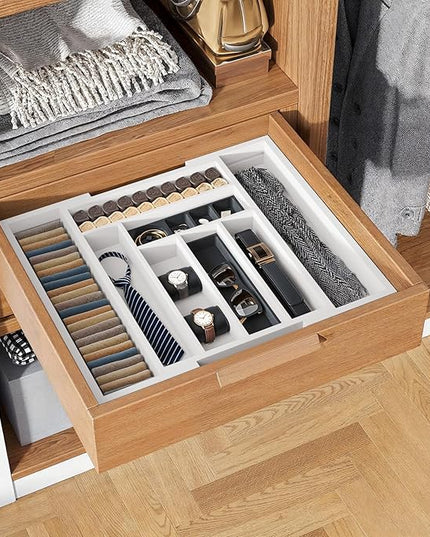 Pipishell Bamboo Expandable Drawer Organizer for Utensils Holder, Adjustable Cutlery Tray, Wood Drawer Dividers Organizer for Silverware, Flatware, Knives in Kitchen, Bedroom, Living Room (White)