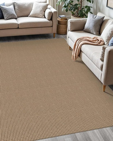 KOZYFLY Washable Area Rug 5x7 ft Rubber Backed Non Slip Rugs for Living Room Braided Cotton Bedroom Rug Woven Office Rugs Indoor Floor Carpets for Dining Bedroom Living Room, Tan/Orange/Brown