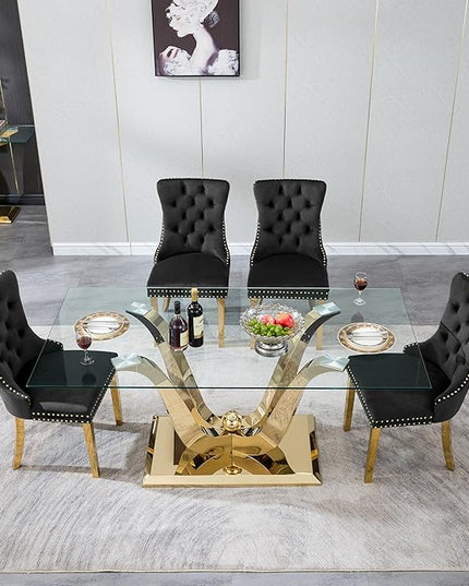 HomVent 70'' Glass Dining Table Set for 4, Modern Rectangle Kitchen Table Set for 4, Glass Dinner Table and Chairs Set for 4 for Living Room,Kitchen