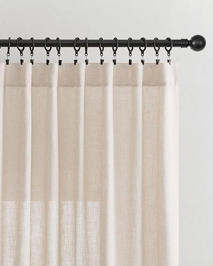 Joydeco Linen Curtains for Living Room,Semi Sheer Drapes Window Long Curtains 84 inches Long Pink Beige