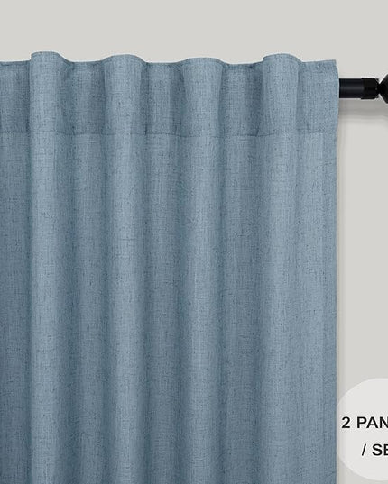 Blue Curtains 38 Inch Width for Kitchen Door 2 Panels Back Tab Rod Pocket Semi Sheer Linen Skinny Light Blue Small Curtain for Bedroom Laundry Bathroom Side Windows Country Farmhouse Wide 38x63 Length