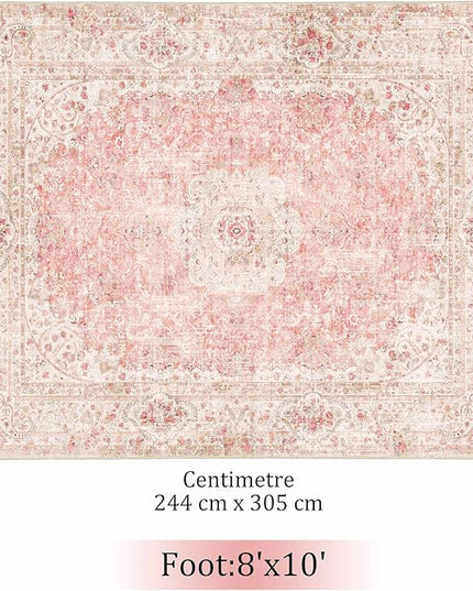 8x10 Area Rugs Washable,Pink Rug for Living Room Bedroom Dining Room,Large Boho Vintage Bohemian Distressed Carpet Non Slip,Blush