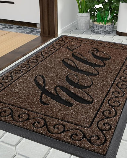 Yimobra Welcome Mats for Front Door 29.5x17, Heavy Duty Waterproof Outdoor Door Mat Outside Entrance, Non-Slip Low Profile Indoor Entryway Mat for Garage Patio, Coffee