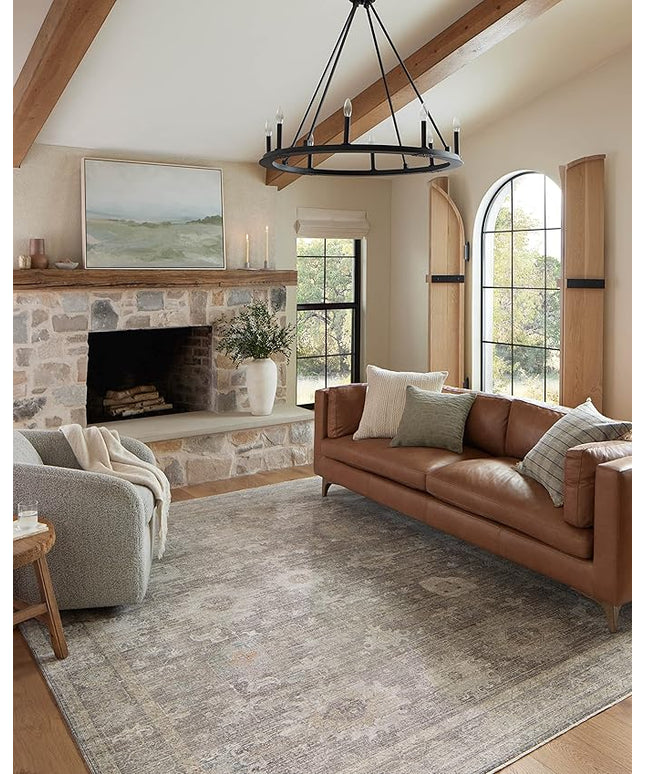 Loloi Magnolia Home by Joanna Gaines Millie Collection MIE-05 Stone/Natural 9'-6" x 9'-6", .25" Pile Height, Round Area Rug