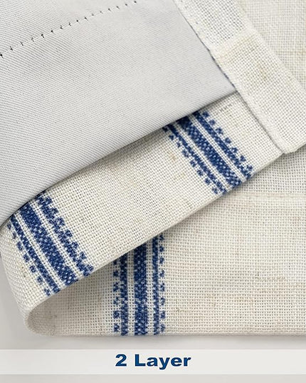 DriftAway Farmhouse Linen Blend Blackout Curtains 96 Inches Long for Bedroom Vertical Striped Printed Linen Curtains Thermal Insulated Lined Treatments for Living Room 2 Panels W52 x L96 Navy