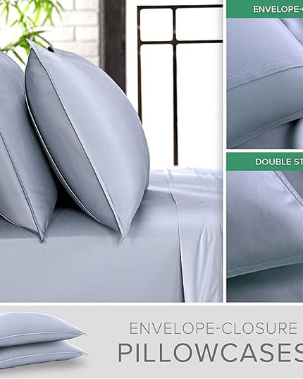 Pure Bamboo Full Sheets, Genuine 100% Organic Viscose Derived from Bamboo Bed Sheet Set, Luxuriously Soft & Cooling, Double Stitching, 2 Year Quality Promise (Full, Sterling Blue)