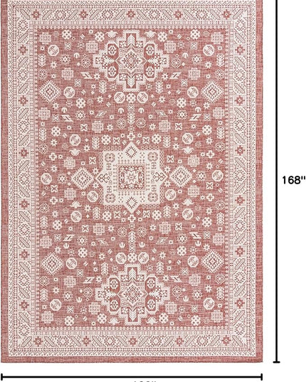 Rugs.com Outdoor Aztec Collection Rug – 10' x 14' Rust Red Flatweave Rug Perfect for Living Rooms, Large Dining Rooms, Open Floorplans