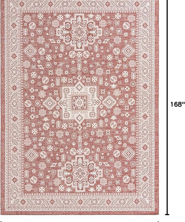Rugs.com Outdoor Aztec Collection Rug – 10' x 14' Rust Red Flatweave Rug Perfect for Living Rooms, Large Dining Rooms, Open Floorplans